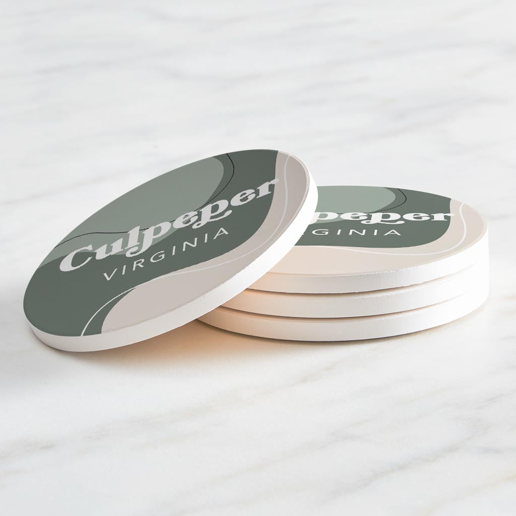 Vintage Groove Fluid Green Virginia Culpeper| Absorbent Coasters | Set of 4 | Min 2