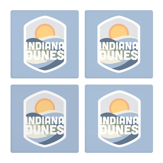 Indiana Dunes Light Blue Badge| Absorbent Coasters | Set of 4 | Min 2