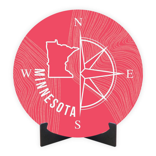 Boho Color Compass State On Pink Minnesota | Wood Sign | Eaches | Min 1