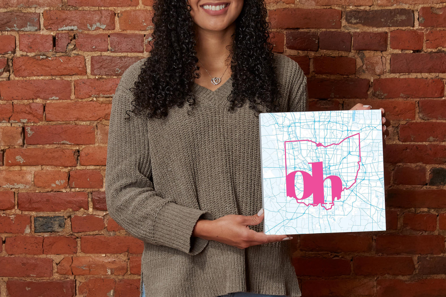 Bright Modern Abbreviated State Map Blue Ohio Columbus | Wood Block | Eaches | Min 2