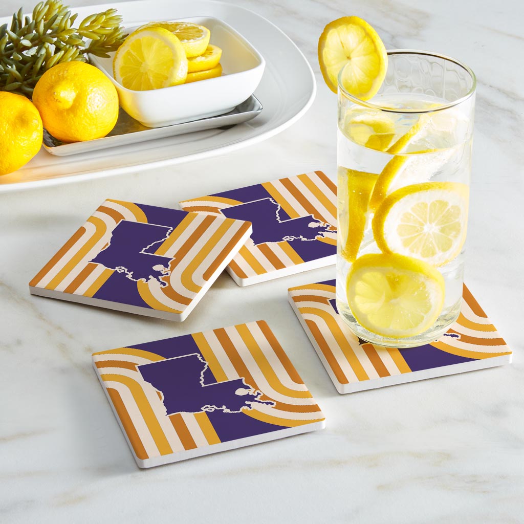 Purple Gold Louisiana Retro State Shape | Absorbent Coasters | Set of 4 | Min 2