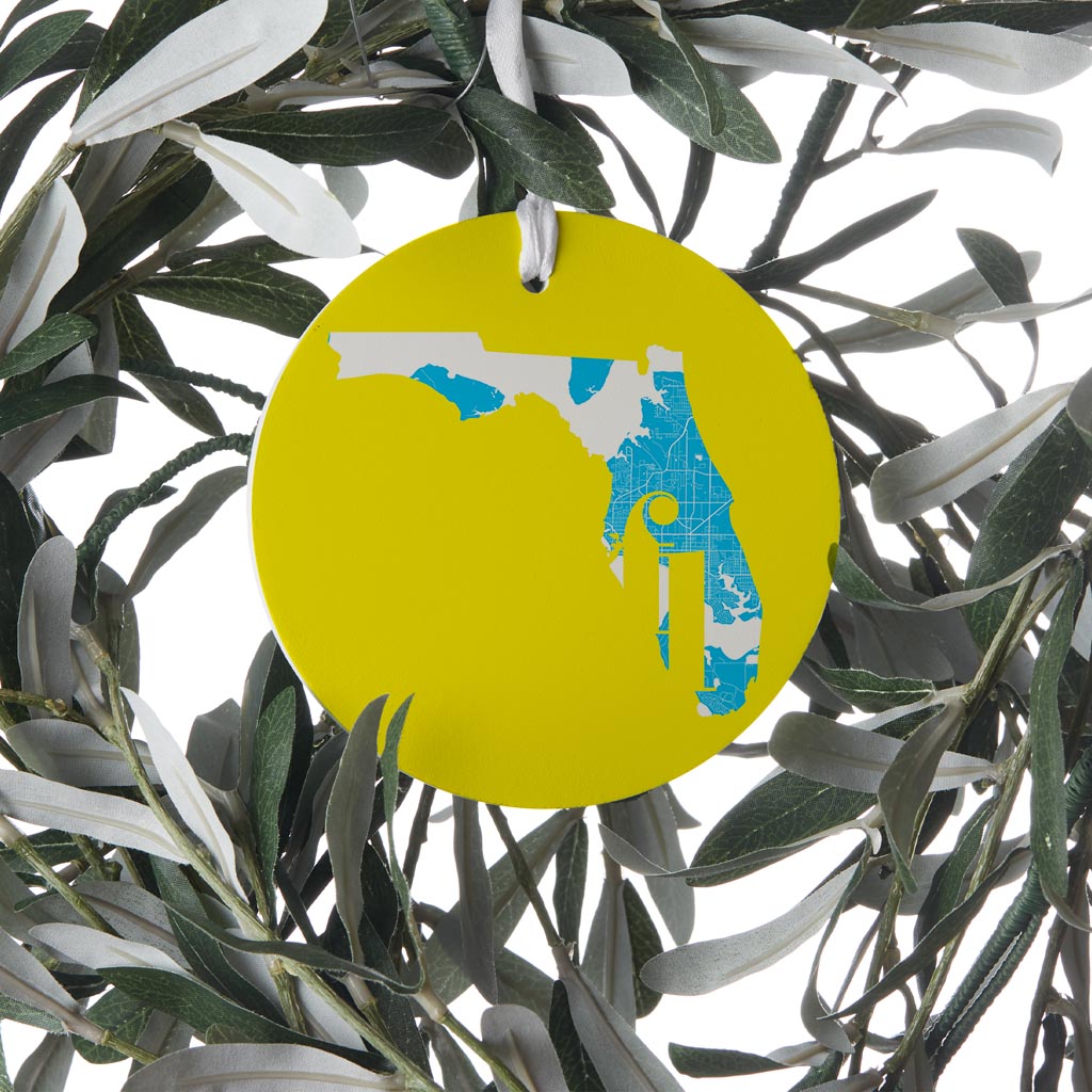 Bright Modern Abbreviated State Yellow Florida Panama| Wood Ornament | Eaches | Min 6