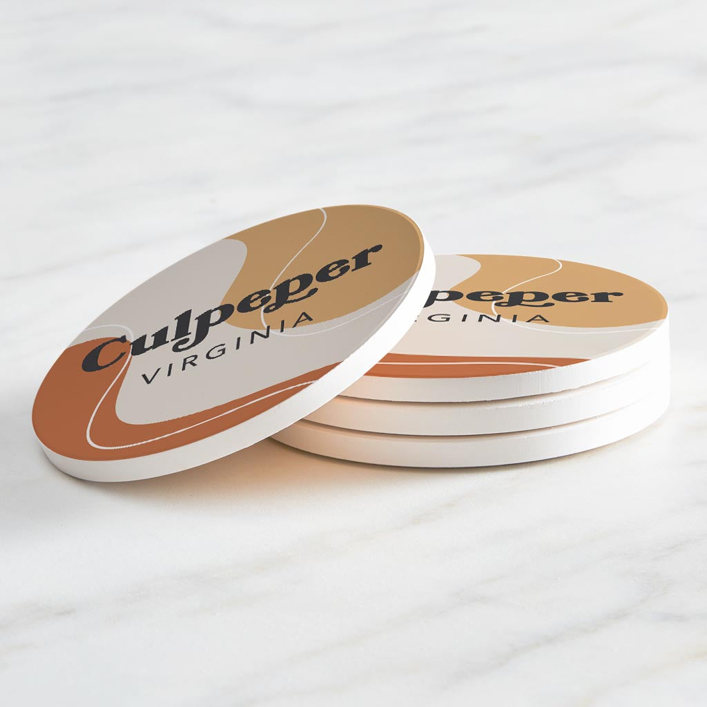 Vintage Groove Fluid Orange Virginia Culpeper| Absorbent Coasters | Set of 4 | Min 2