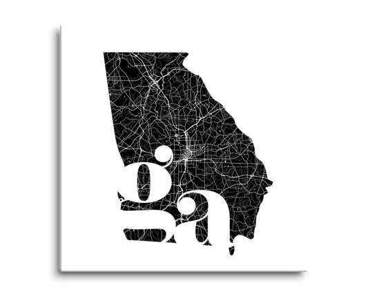 Black And White Abbreviated State Map White Georgia | Hi-Def Glass Art | Eaches | Min 2