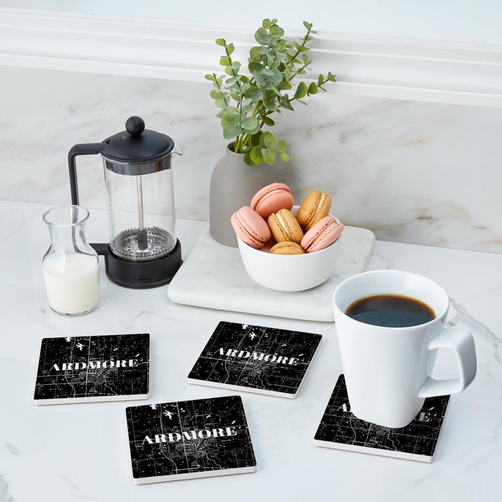 Minimalistic B&W Ardmore Ok Map| Absorbent Coasters | Set of 4 | Min 2