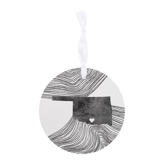 Minimalistic B&W Ardmore Ok Heart Fluid State| Wood Ornament | Eaches | Min 6