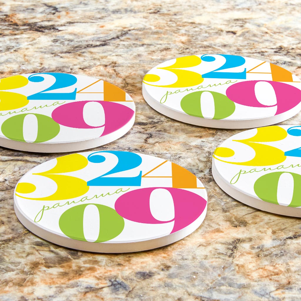 Bright Modern Color Block City Zip Florida Panama | Absorbent Coasters | Set of 4 | Min 2