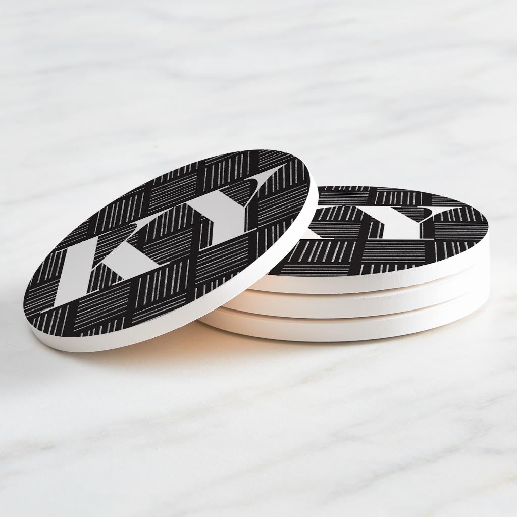 Black And White Abbreviated On Black Kentucky| Absorbent Coasters | Set of 4 | Min 2