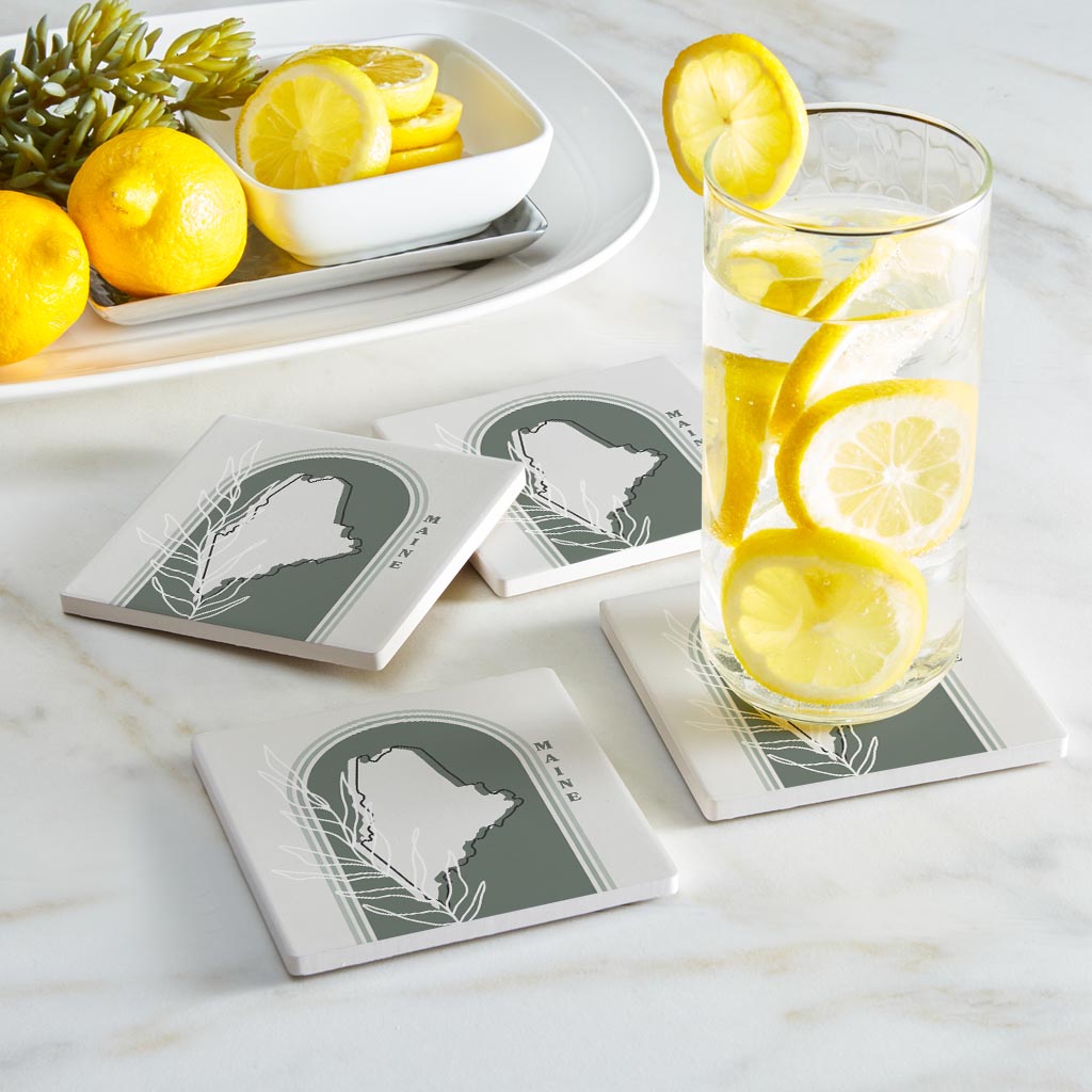 Vintage Groove State With Leaf Maine | Absorbent Coasters | Set of 4 | Min 2