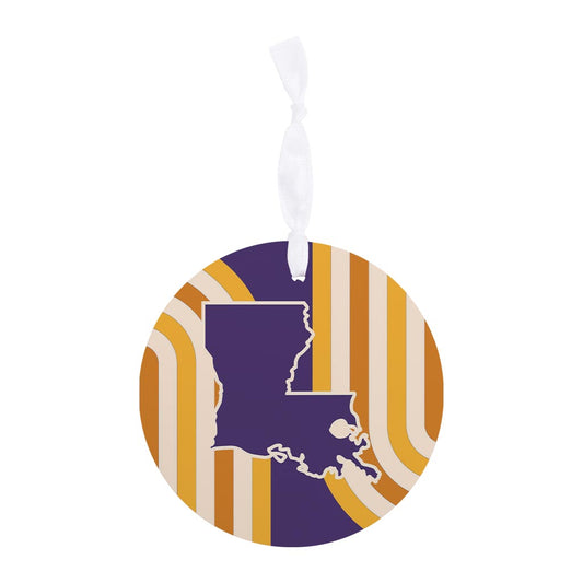 Purple Gold Louisiana Retro State Shape | Wood Ornament | Eaches | Min 6