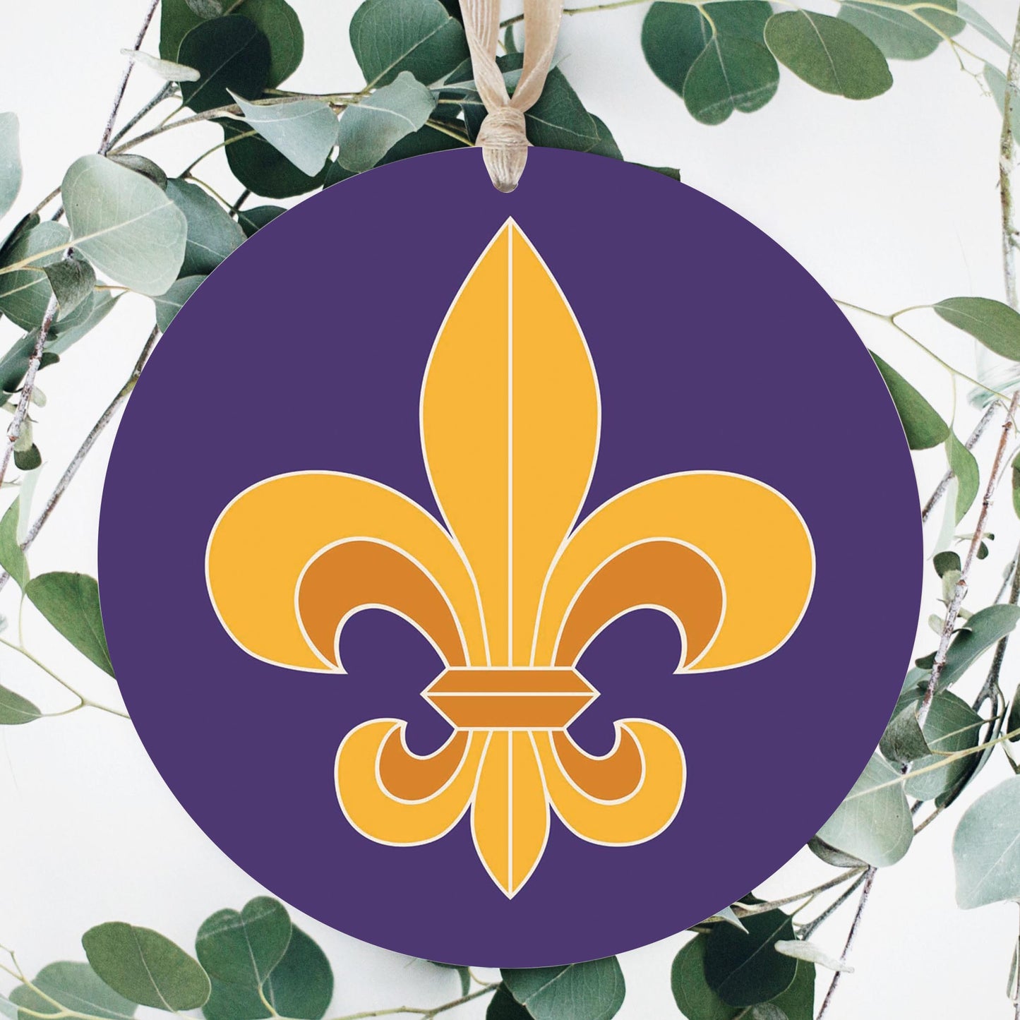 Purple Gold Louisiana Fleur De Lis | Wood Ornament | Eaches | Min 1