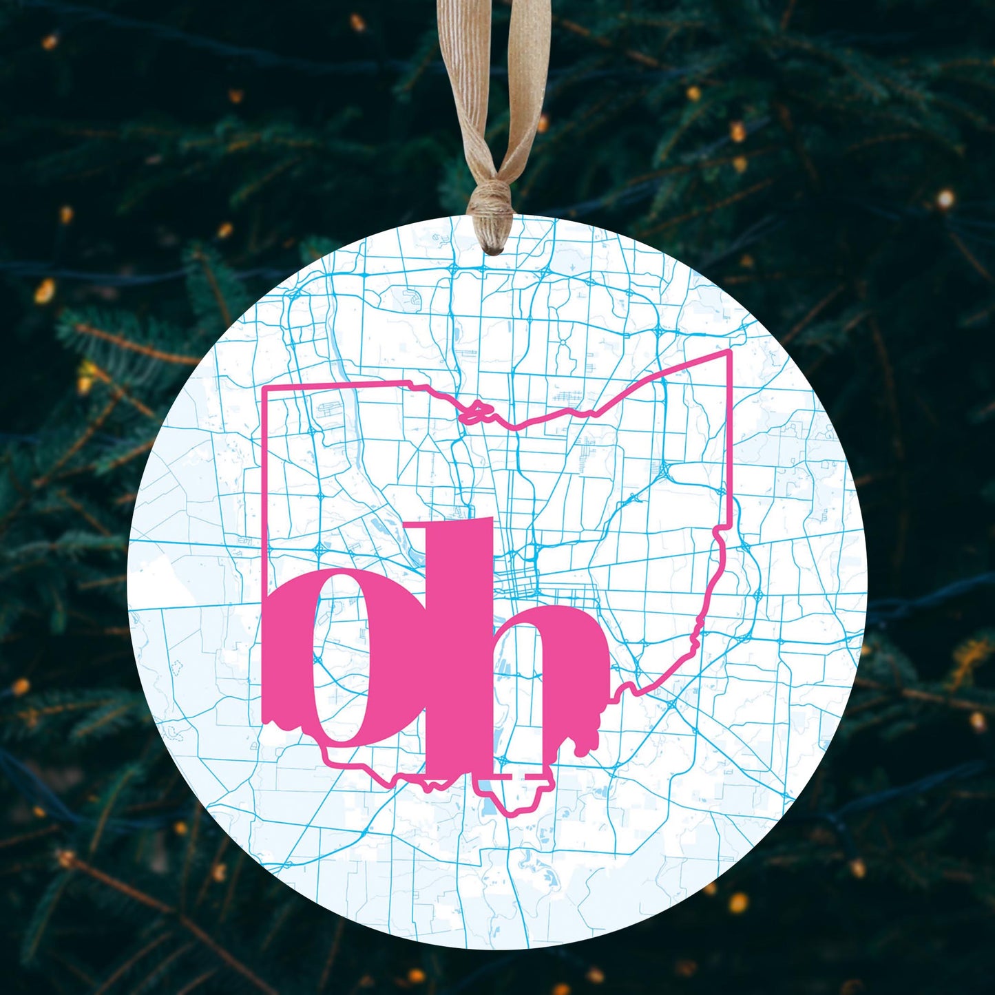 Bright Modern Abbreviated State Map Blue Ohio Columbus | Wood Ornament | Eaches | Min 1