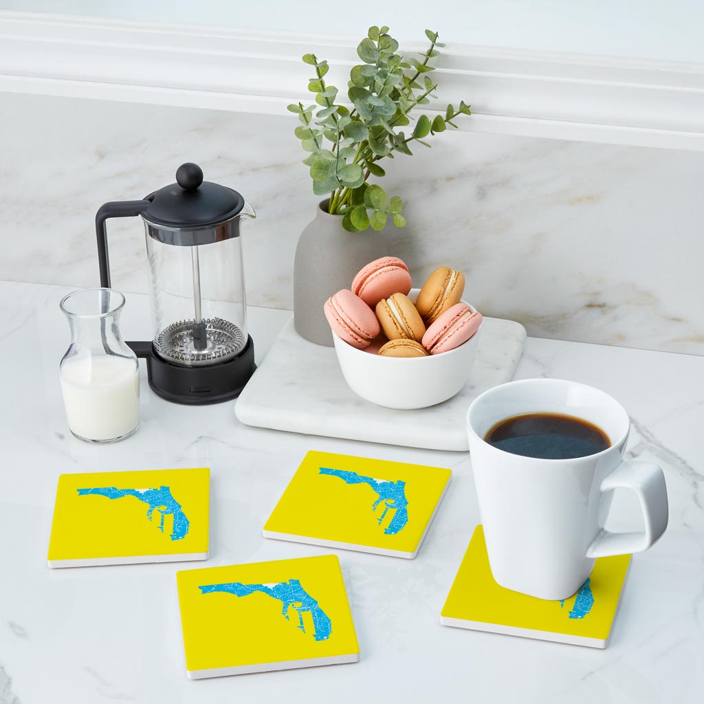 Bright Modern Abbreviated State Yellow Florida Tallahassee | Absorbent Coasters | Set of 4 | Min 2