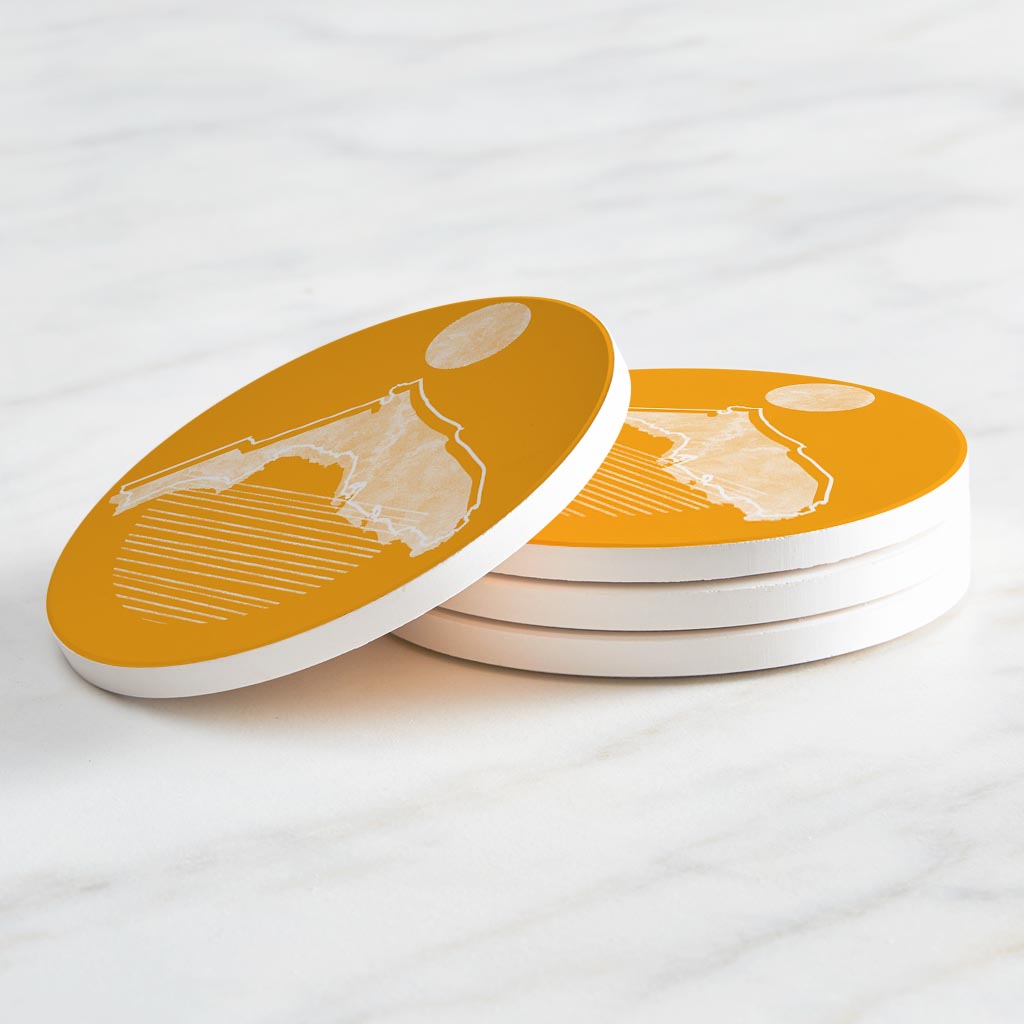 Bright Modern Geometric On Orange Florida | Absorbent Coasters | Set of 4 | Min 2