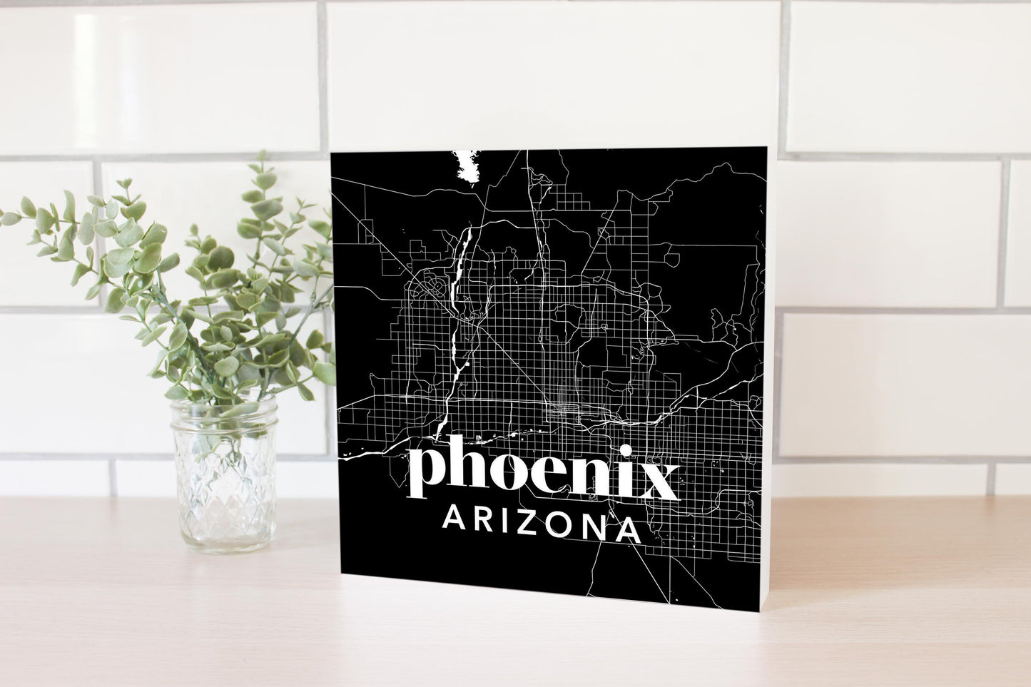 Black And White Black Map Arizona Phoenix | Wood Block | Eaches | Min 2