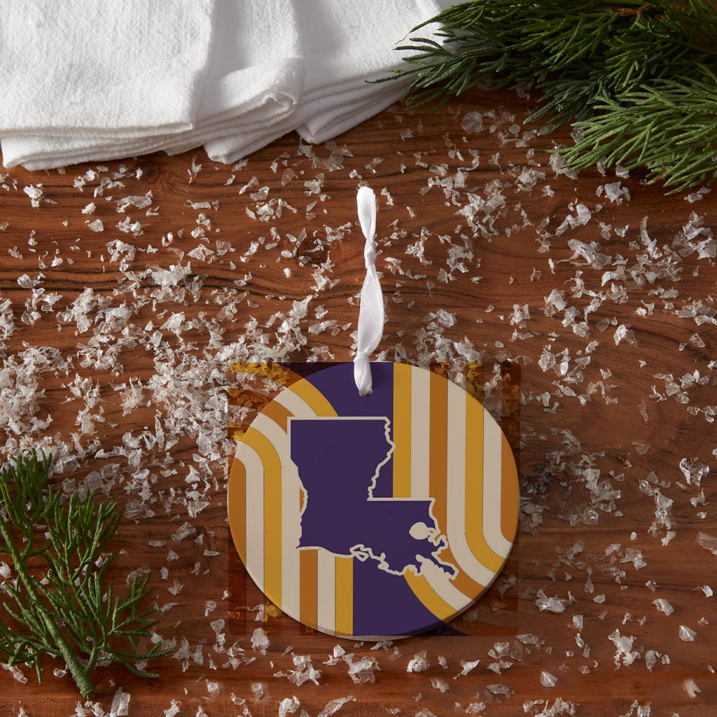 Purple Gold Louisiana Retro State Shape | Wood Ornament | Eaches | Min 6