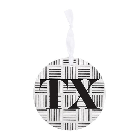 Black And White Abbreviated On White Texas | Wood Ornament | Eaches | Min 6