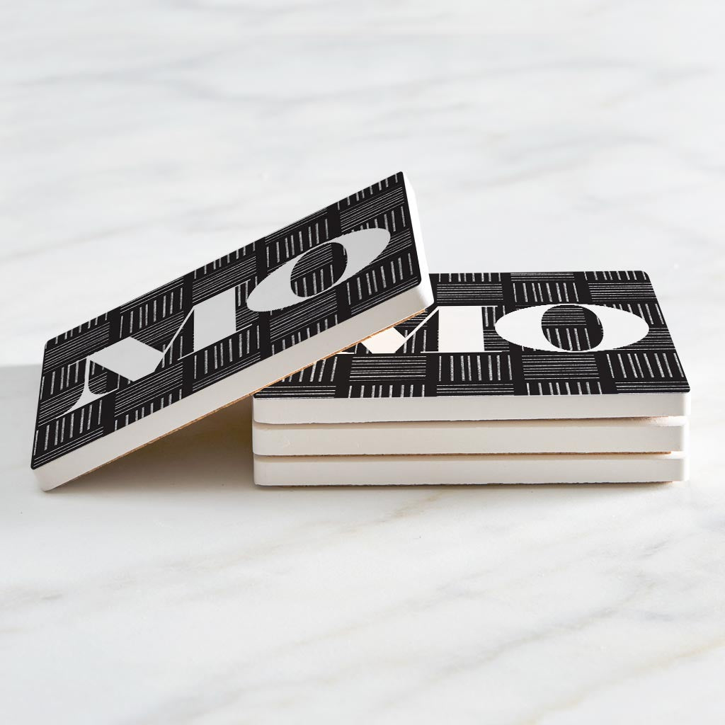 Black And White Abbreviated On Black Missouri| Absorbent Coasters | Set of 4 | Min 2