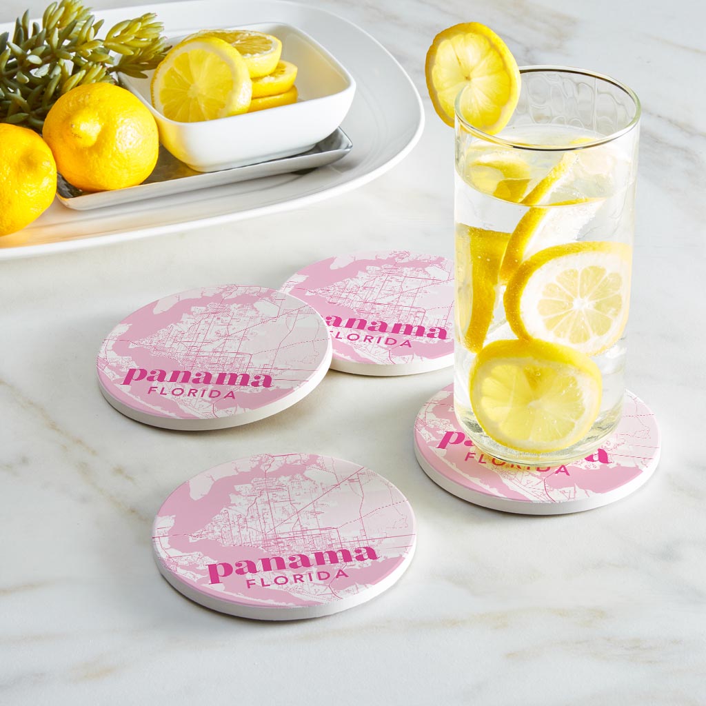 Bright Modern Pink Map Florida Panama | Absorbent Coasters | Set of 4 | Min 2