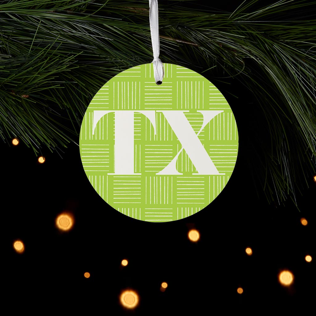 Bright Modern Abbreviated On Green Texas| Wood Ornament | Eaches | Min 6