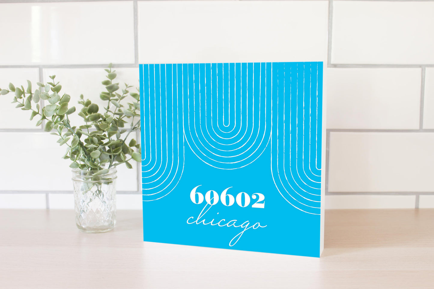 Bright Modern City Zip On Teal Illinois Chicago | Wood Block | Eaches | Min 2