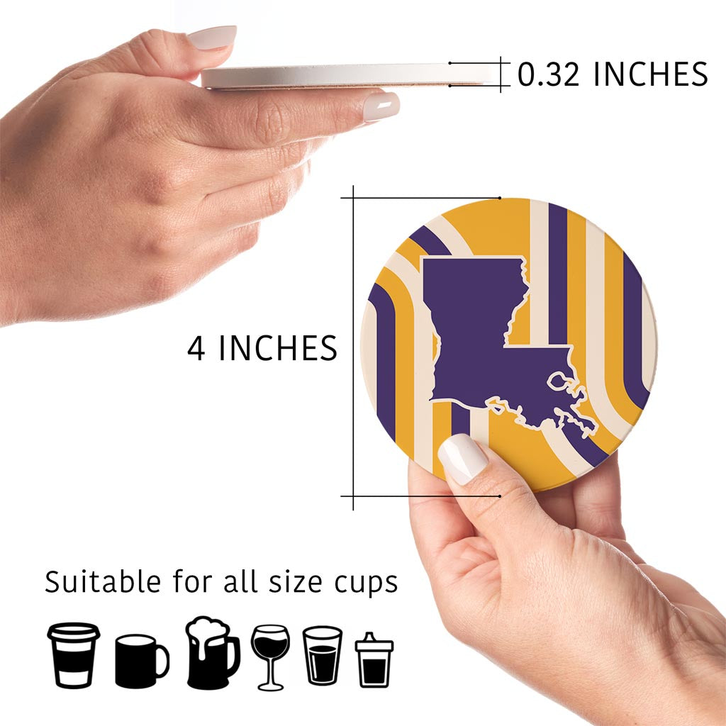 Purple Gold Louisiana Retro State Shape | Absorbent Coasters | Set of 4 | Min 2