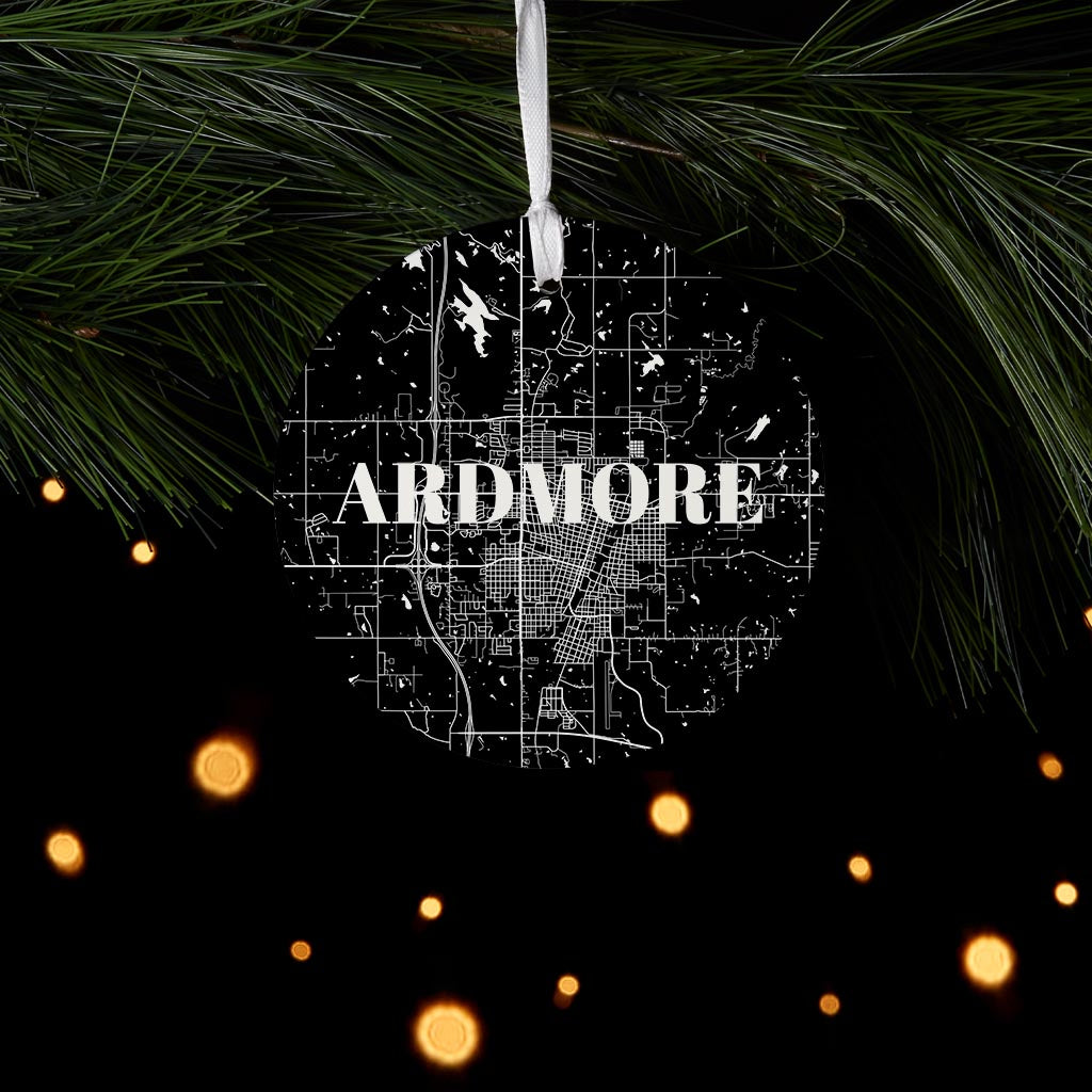 Minimalistic B&W Ardmore Ok Map | Wood Ornament | Eaches | Min 6