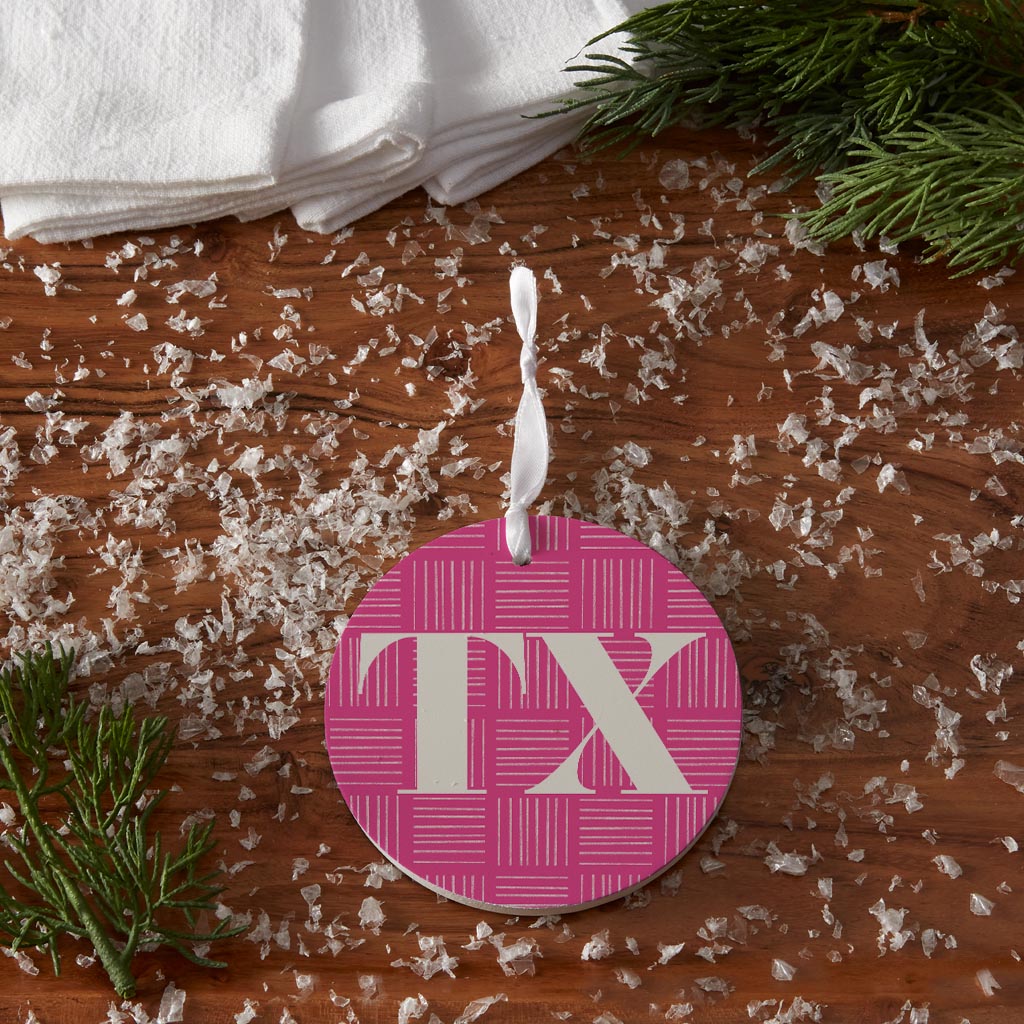 Bright Modern Abbreviated On Pink Texas | Wood Ornament | Eaches | Min 6