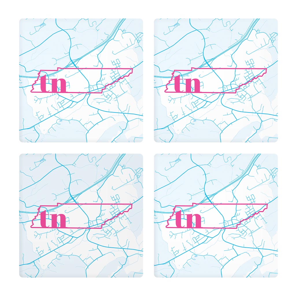 Bright Modern Abbreviated State Map Blue Tennessee Blountville | Absorbent Coasters | Set of 4 | Min 2