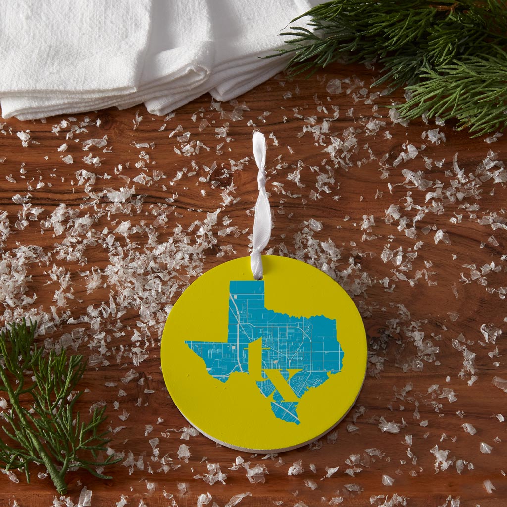 Bright Modern Abbreviated State Yellow Texas Harlingen | Wood Ornament | Eaches | Min 6