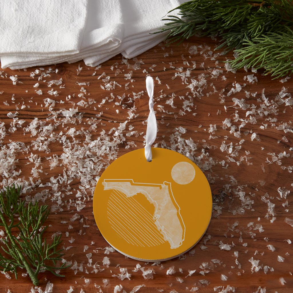 Bright Modern Geometric On Orange Florida| Wood Ornament | Eaches | Min 6