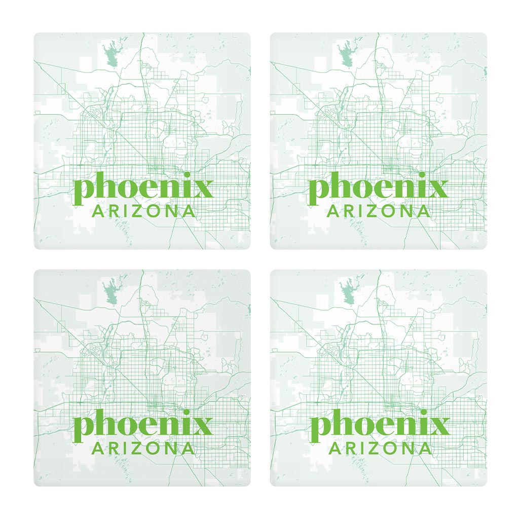 Bright Modern Green Map Arizona Phoenix | Absorbent Coasters | Set of 4 | Min 2