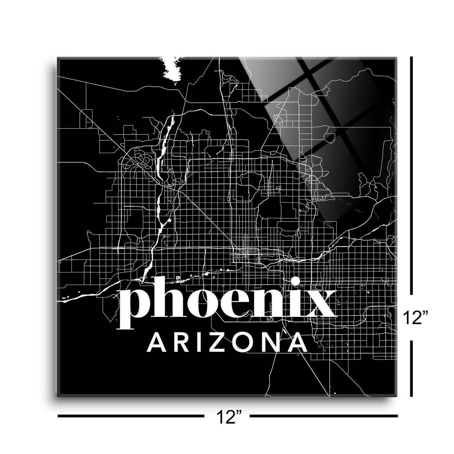 Black And White Black Map Arizona Phoenix | Hi-Def Glass Art | Eaches | Min 1