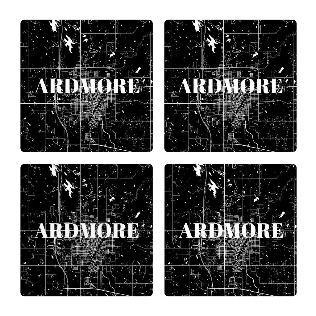 Minimalistic B&W Ardmore Ok Map| Absorbent Coasters | Set of 4 | Min 2