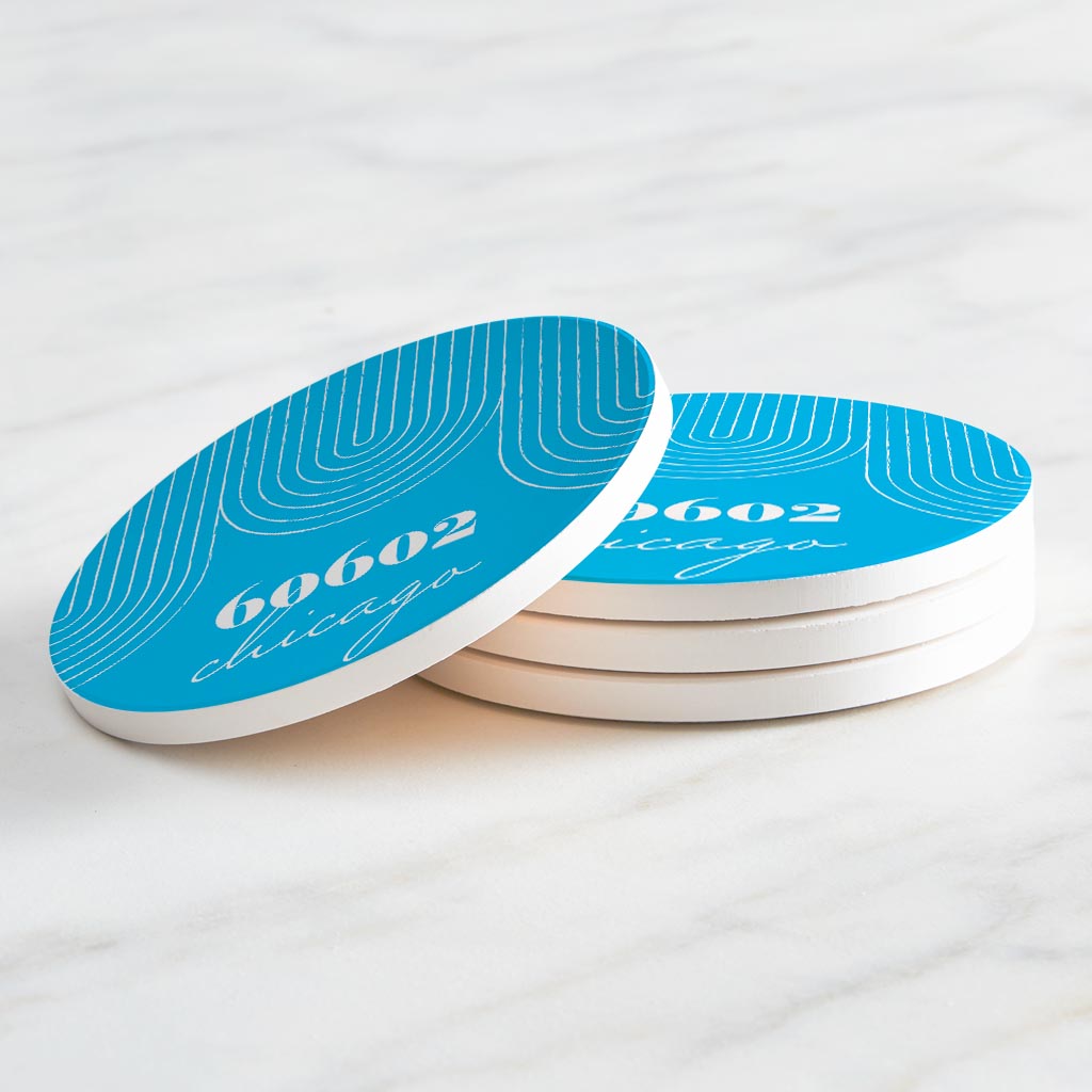 Bright Modern City Zip On Teal Illinois Chicago | Absorbent Coasters | Set of 4 | Min 2