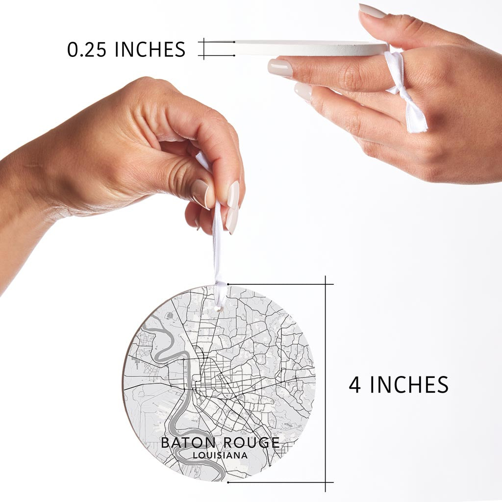 Minimalistic Baton Rouge White Map | Wood Ornament | Eaches | Min 6