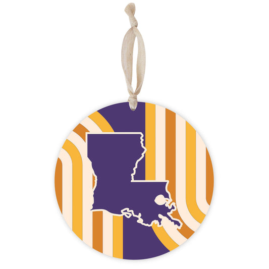 Purple Gold Louisiana Retro State Shape | Wood Ornament | Eaches | Min 1