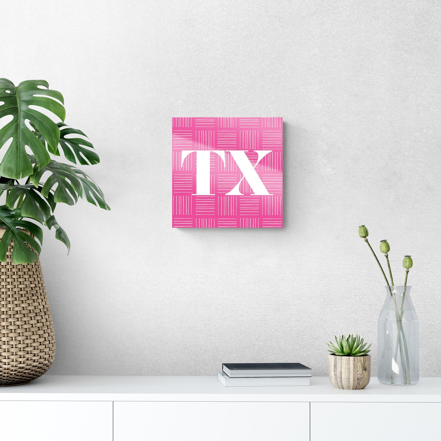 Bright Modern Abbreviated On Pink Texas | Hi-Def Glass Art | Eaches | Min 1