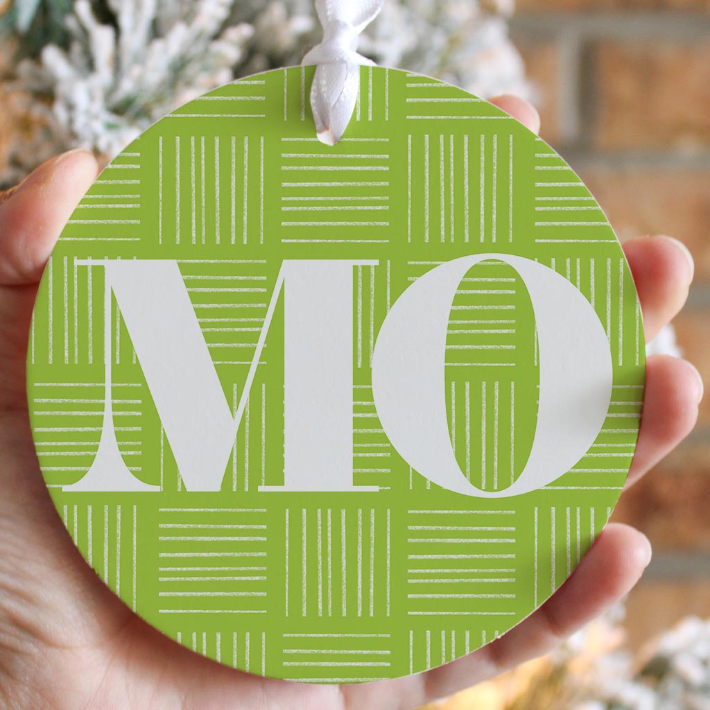 Bright Modern Abbreviated On Green Missouri | Wood Ornament | Eaches | Min 6