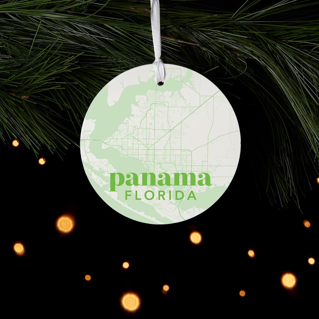 Bright Modern Green Map Florida Panama| Wood Ornament | Eaches | Min 6