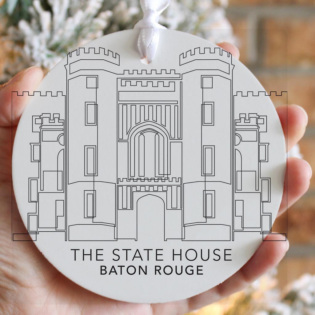 Minimalistic Baton Rouge State House | Wood Ornament | Eaches | Min 6