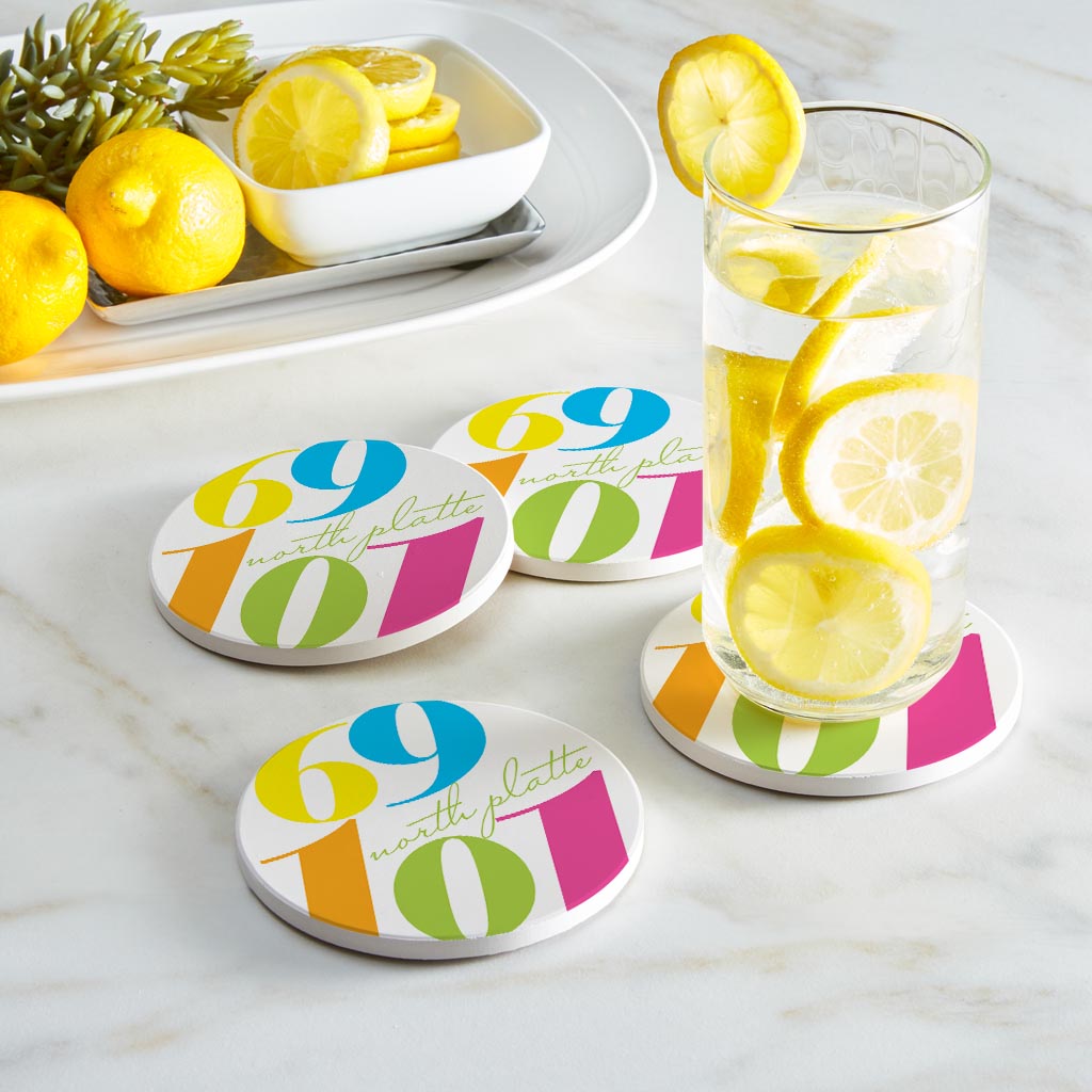 Bright Modern Color Block City Zip Nebraska North Platte | Absorbent Coasters | Set of 4 | Min 2