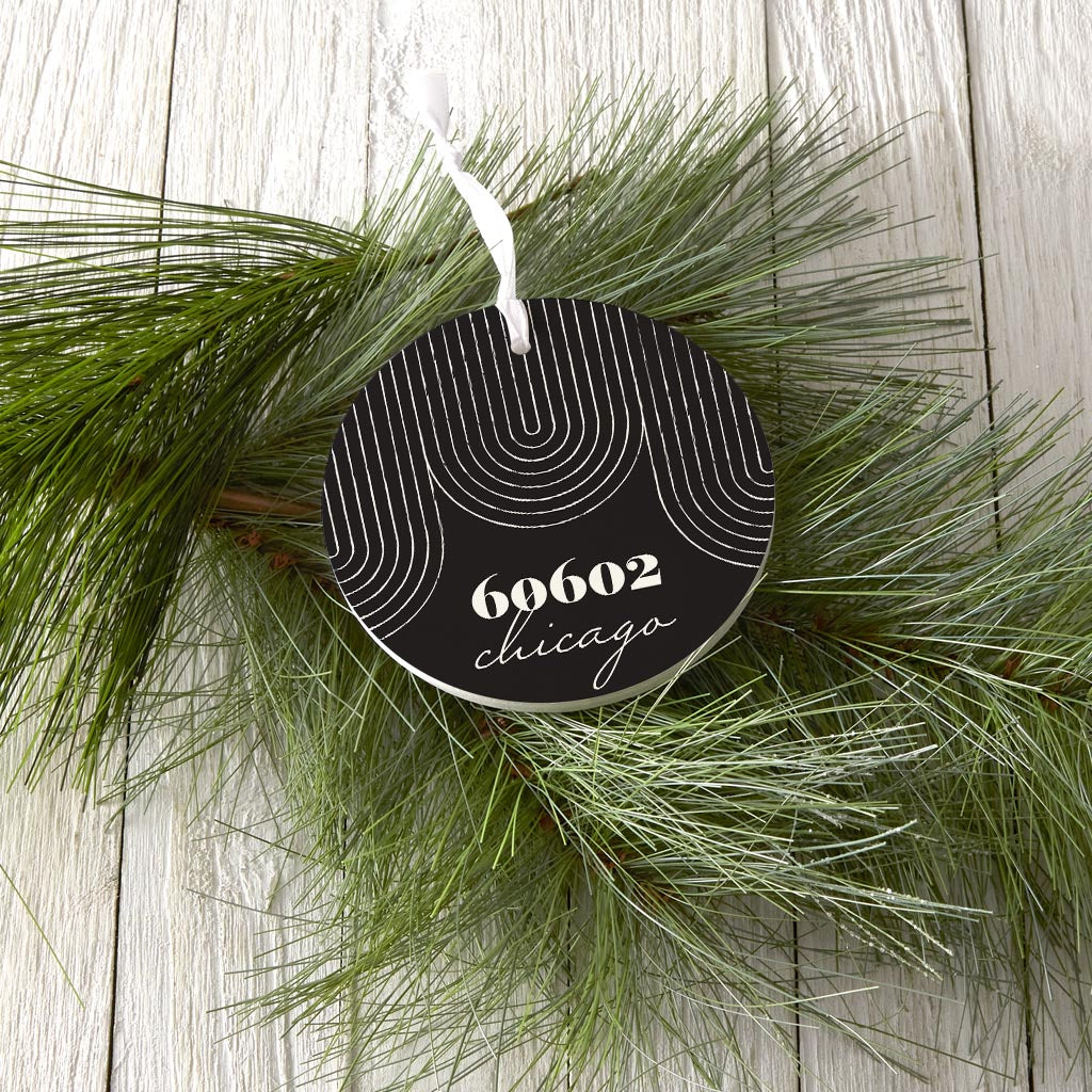 Black And White City Zip On Black Illinois Chicago | Wood Ornament | Eaches | Min 6