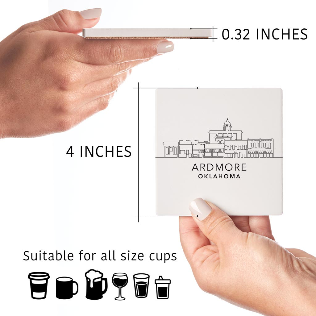 Minimalistic B&W Ardmore Ok Skyline | Absorbent Coasters | Set of 4 | Min 2