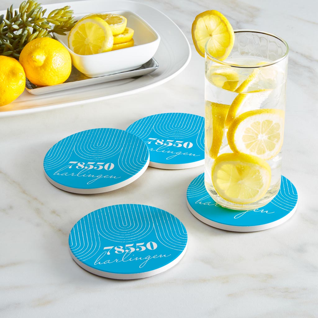 Bright Modern City Zip On Teal Texas Harlingen | Absorbent Coasters | Set of 4 | Min 2