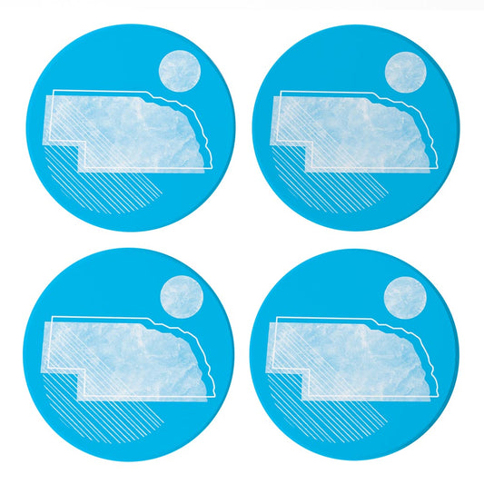 Bright Modern Geometric On Blue Nebraska | Absorbent Coasters | Set of 4 | Min 2