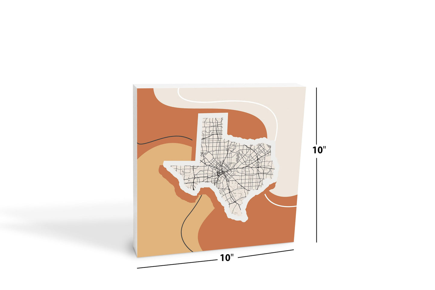 Vintage Groove Fluid Orange Map Texas Dallas | Wood Block | Eaches | Min 2