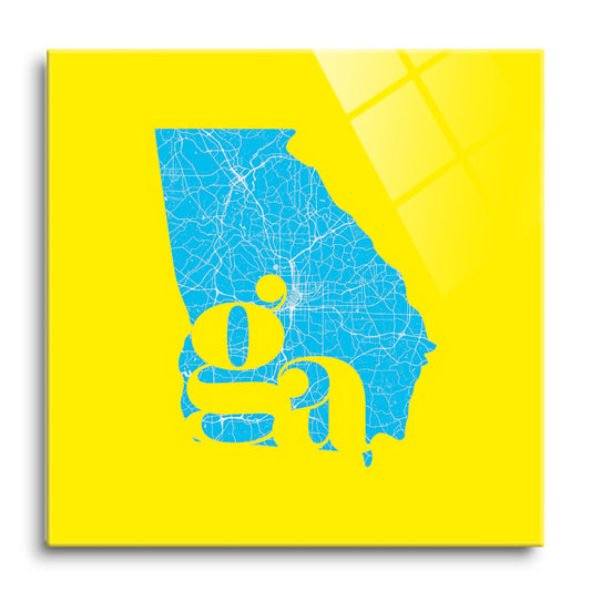 Bright Modern Abbreviated State Yellow Georgia | Hi-Def Glass Art | Eaches | Min 1