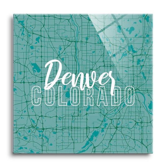 Boho Color Blue Map Colorado Denver | Hi-Def Glass Art | Eaches | Min 1