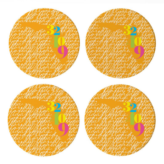 Bright Modern State Script Orange Florida Panama | Absorbent Coasters | Set of 4 | Min 2